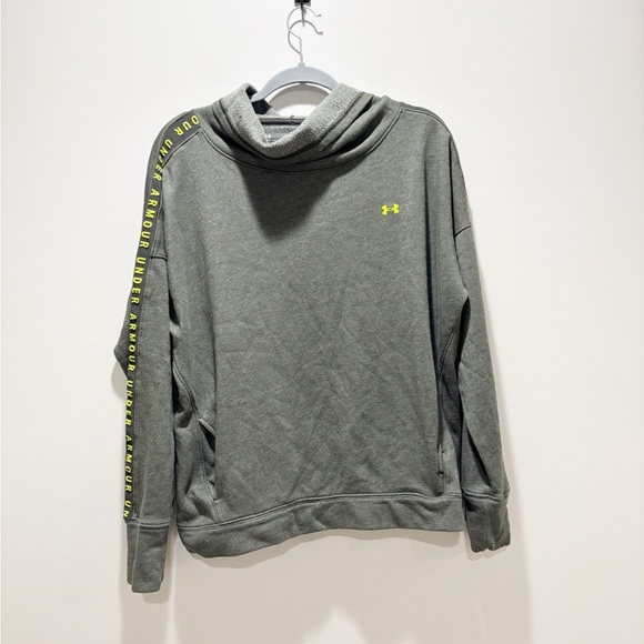 Under Armour Olive Loose Cowl Neck Pullover Sweatshirt Pockets Fleece Lined XL - Picture 1 of 7
